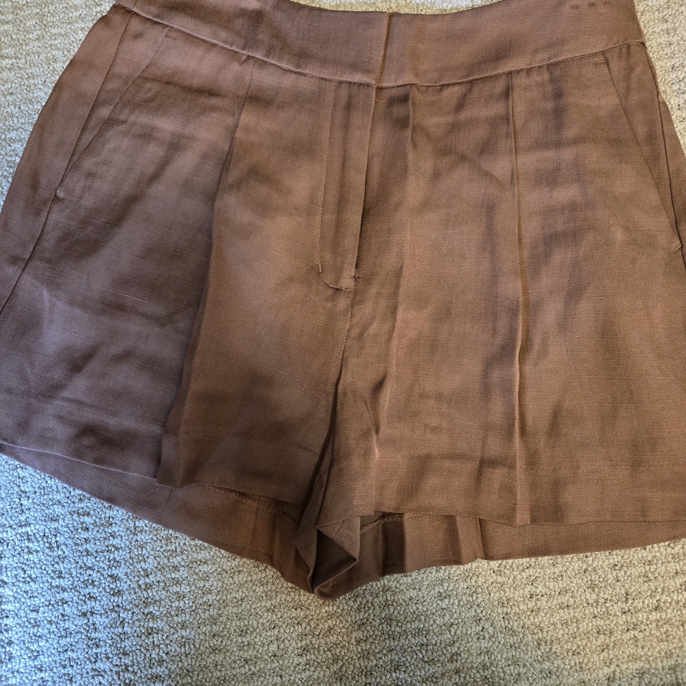 Express High-Waist Brown Linen-Blend Shorts